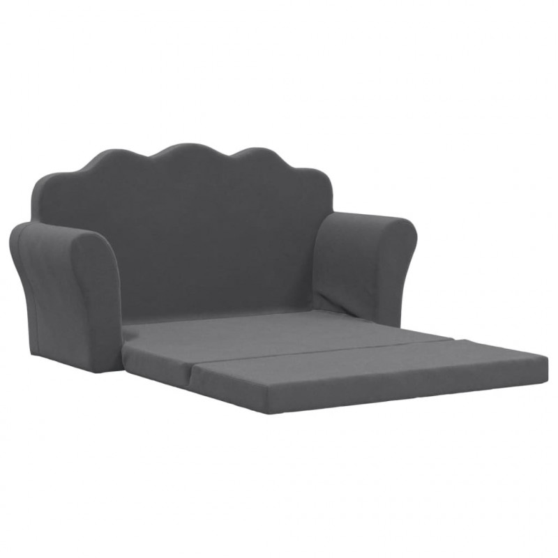 2-os. sofa dla dzieci, rozkładana, antracytowa, miękki plusz