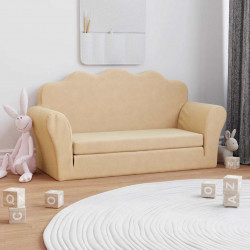 2-os. sofa dla dzieci, rozkładana, kremowa, miękki plusz