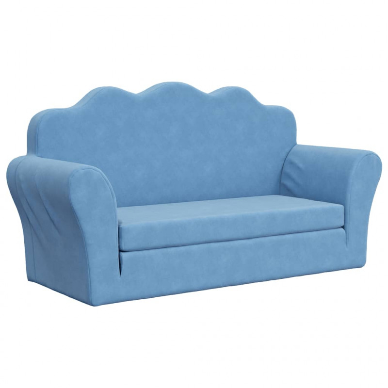 2-os. sofa dla dzieci, rozkładana, niebieska, miękki plusz
