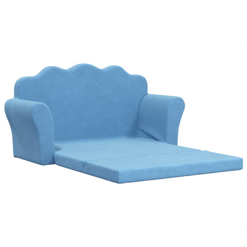 2-os. sofa dla dzieci, rozkładana, niebieska, miękki plusz