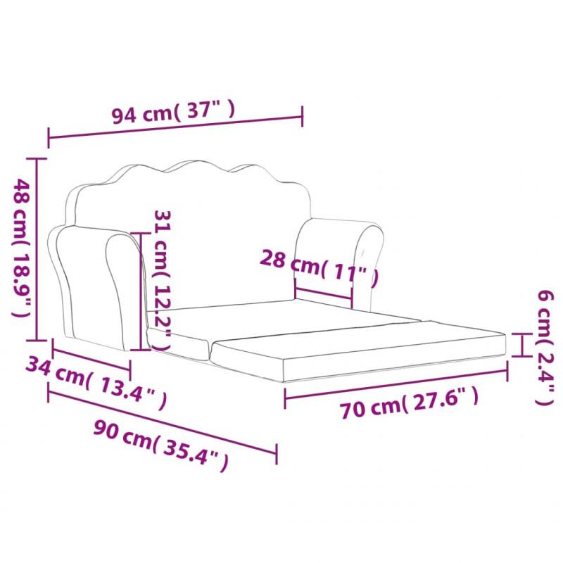 2-os. sofa dla dzieci, rozkładana, niebieska, miękki plusz