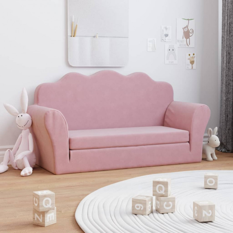 2-os. sofa dla dzieci, rozkładana, różowa, miękki plusz