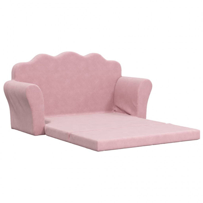 2-os. sofa dla dzieci, rozkładana, różowa, miękki plusz