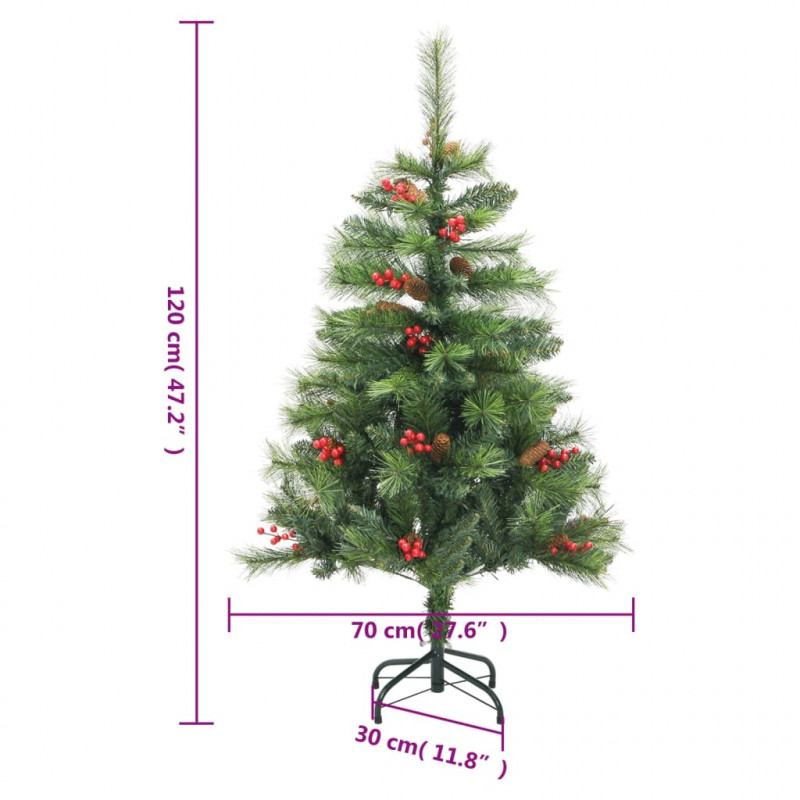 Sztuczna choinka na zawiasach, z szyszkami i jagodami, 120 cm