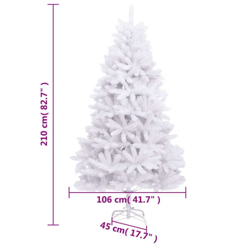 Sztuczna choinka z zawiasami i stojakiem, biała, 210 cm