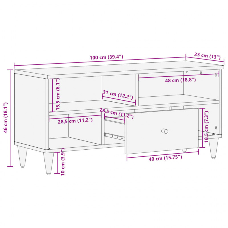 Szafka pod telewizor, 100x33x46 cm, lite drewno mango