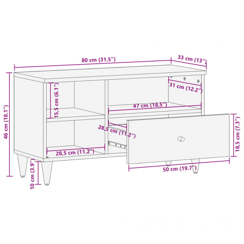 Szafka pod telewizor, 80x33x46 cm, lite drewno mango
