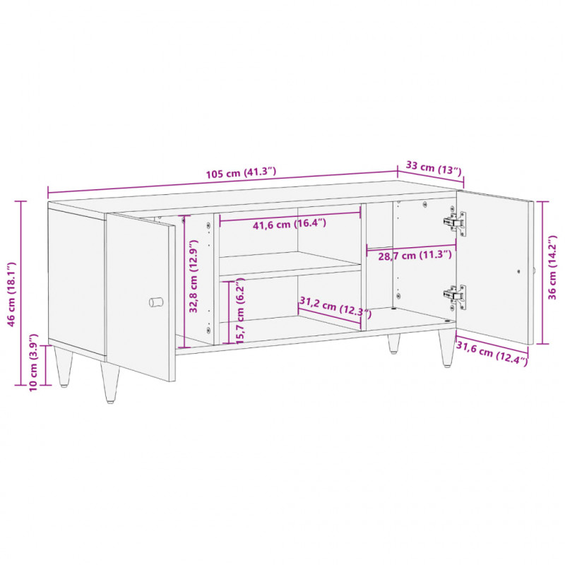 Szafka pod telewizor, 105x33x46 cm, lite drewno mango