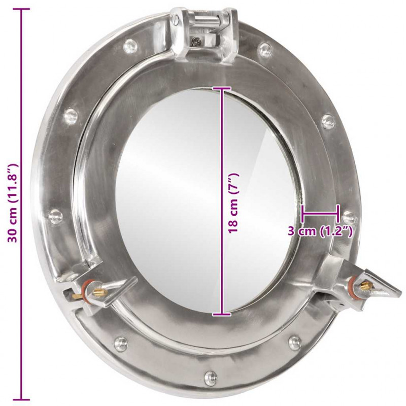  Lustro wiszące w kształcie bulaja, Ø30 cm, aluminium i szkło