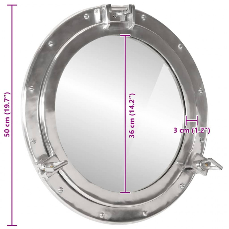  Lustro wiszące w kształcie bulaja, Ø50 cm, aluminium i szkło