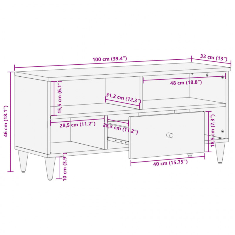 Szafka pod telewizor, 100x33x46 cm, lite drewno mango