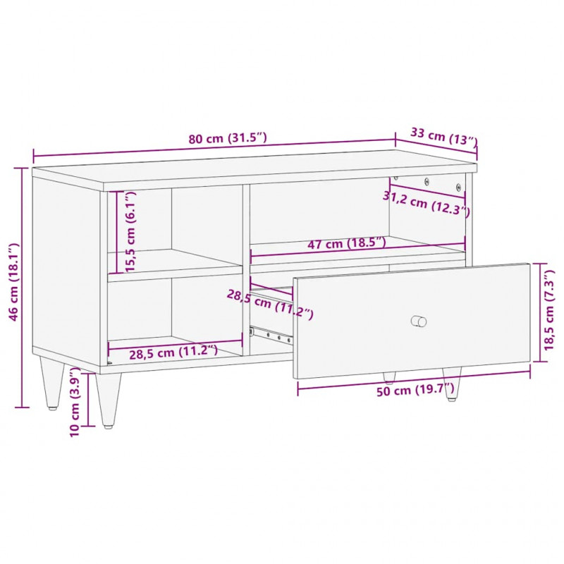 Szafka pod telewizor, 80x33x46 cm, lite drewno mango