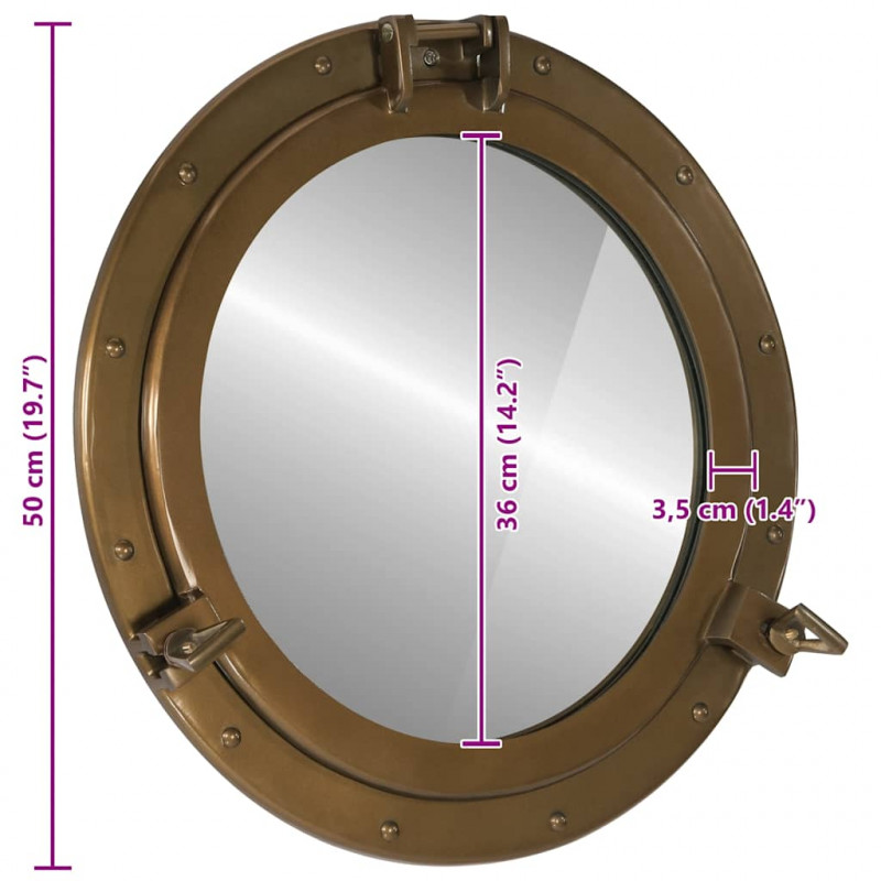  Lustro wiszące w kształcie bulaja, Ø50 cm, aluminium i szkło