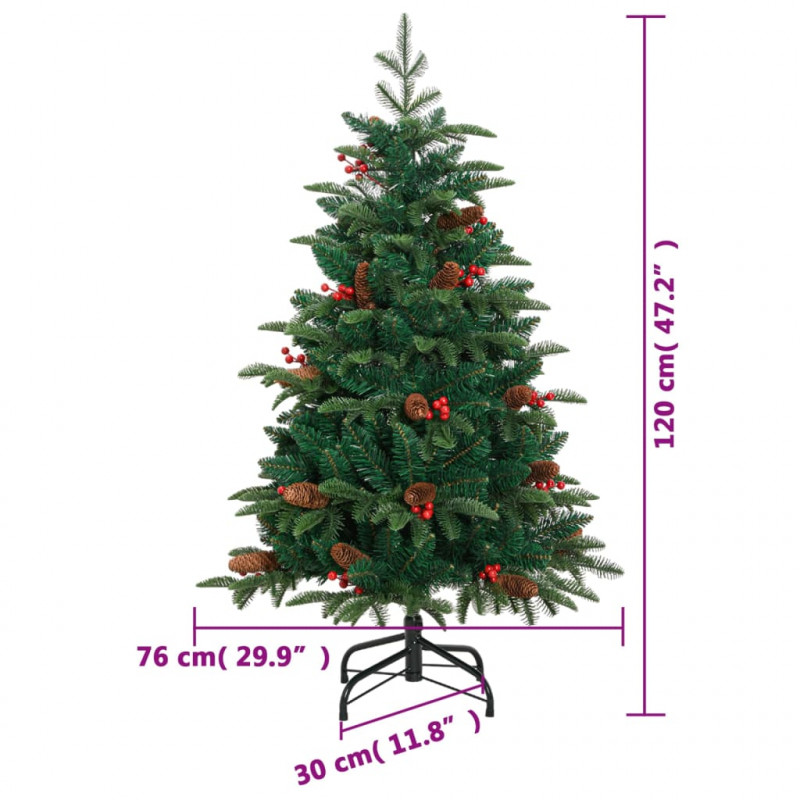 Sztuczna choinka zawiasowa z szyszkami i jagodami, 120 cm