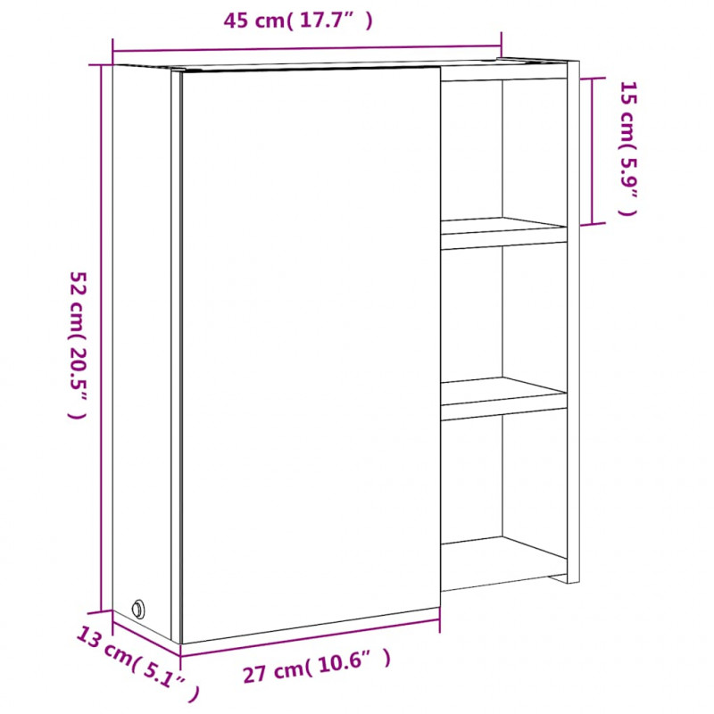 Szafka łazienkowa z lustrem i LED, szara, 45x13x52 cm