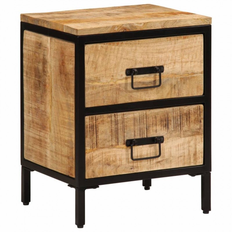 Szafka nocna z 2 szufladami, 40x35x53 cm, surowe drewno mango
