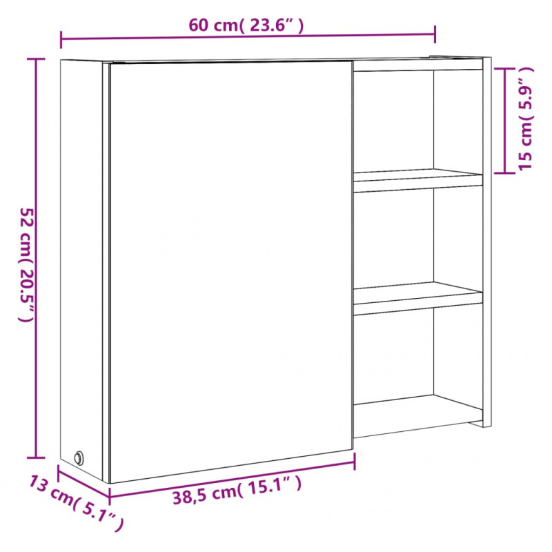 Szafka łazienkowa z lustrem i LED, biała, 60x13x52 cm