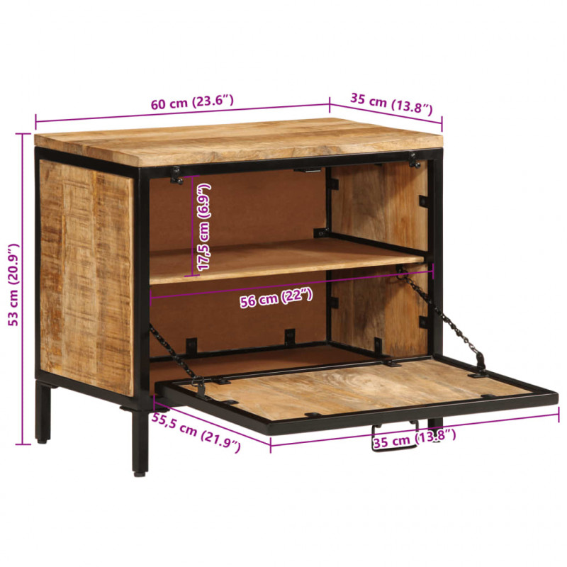 Szafka na buty, 60x35x53 cm, lite, surowe drewno mango