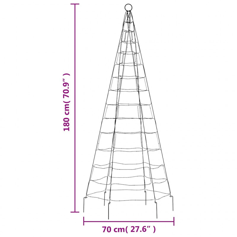 Choinka z lampek, na maszt, 200 ciepłych białych LED, 180 cm