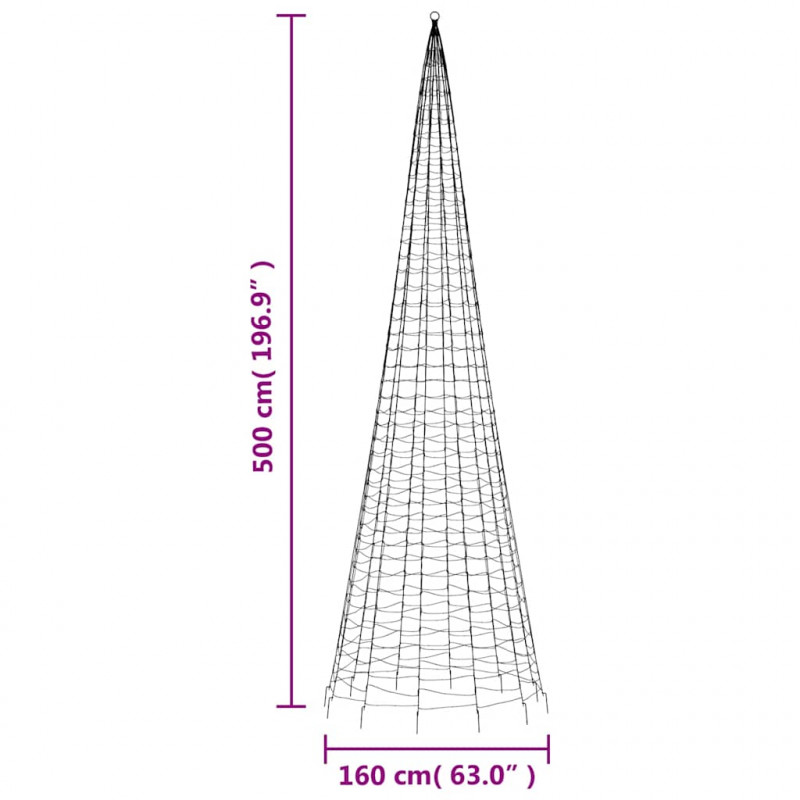 Choinka z lampek, na maszt, 1534 niebieskie LED, 500 cm