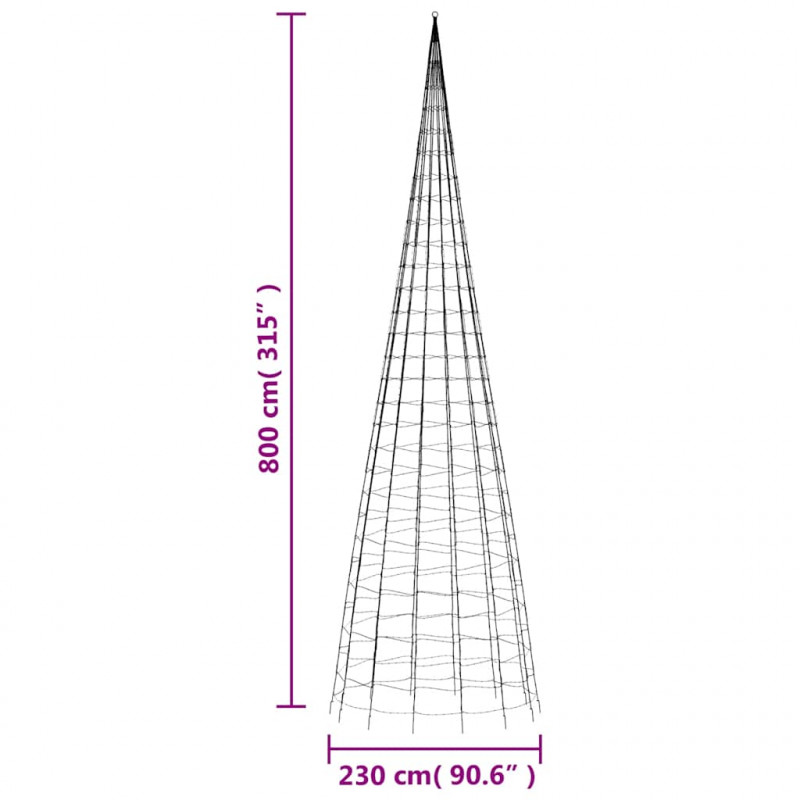 Choinka z lampek, na maszt, 3000 zimnych białych LED, 800 cm