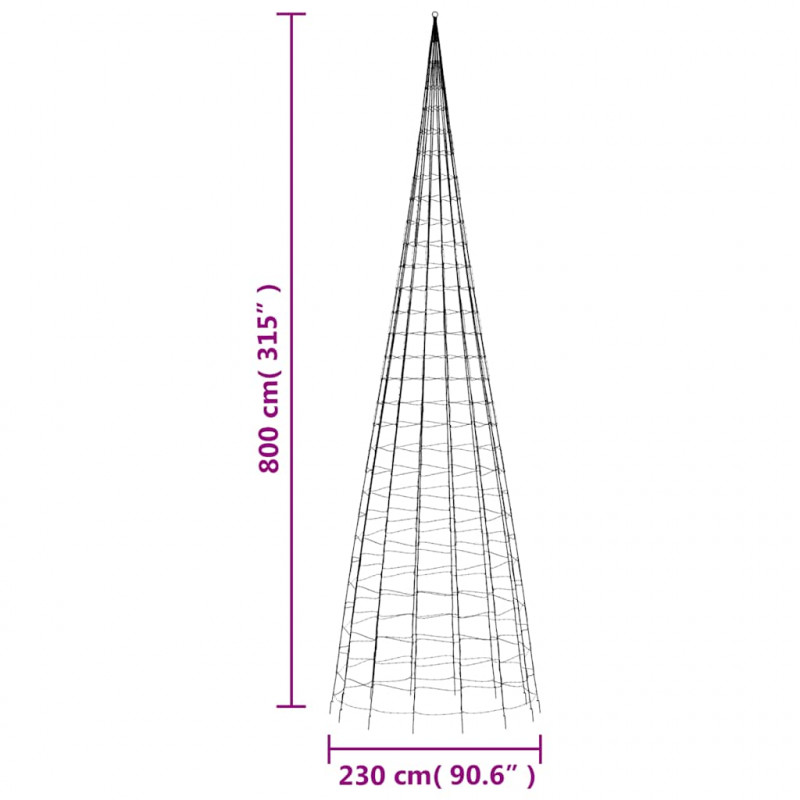 Choinka z lampek, na maszt, 3000 kolorowych LED, 800 cm