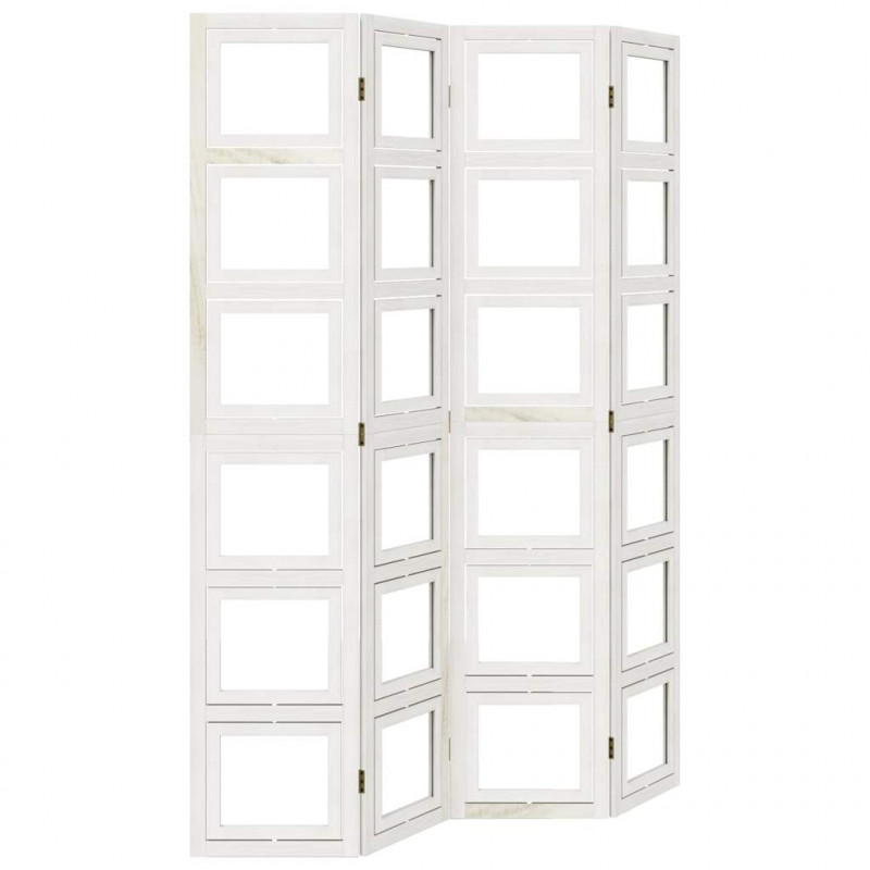 Parawan pokojowy, 4-panelowy, biały, lite drewno paulowni