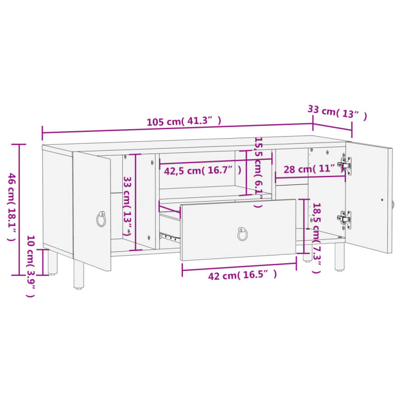 Szafka pod telewizor, 105x33x46 cm, lite drewno mango