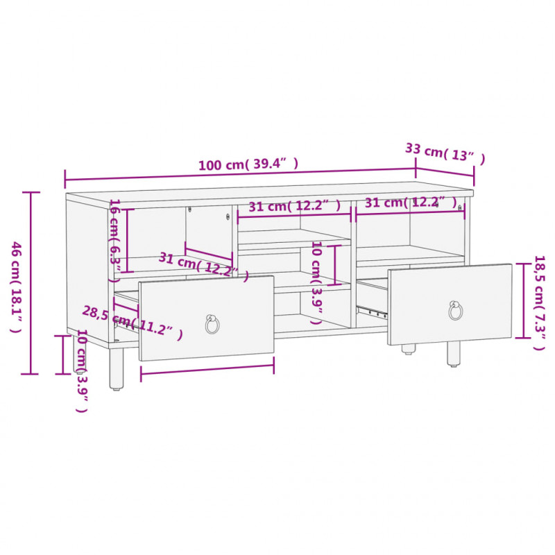 Szafka pod telewizor, 100x33x46 cm, lite drewno mango