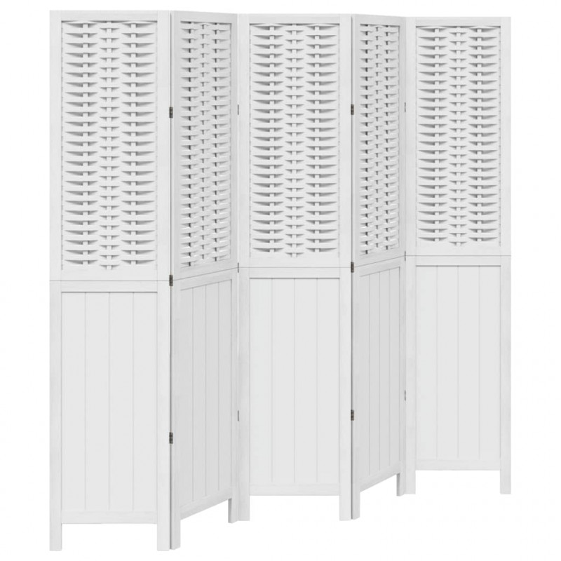 Parawan pokojowy, 5-panelowy, biały, lite drewno paulowni