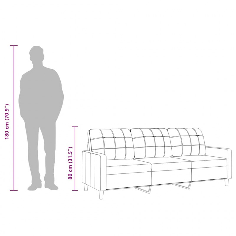 Sofa 3-osobowa, czarna, 180 cm, tapicerowana tkaniną