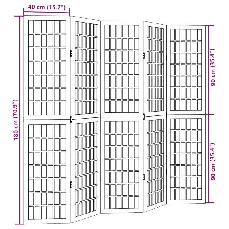 Parawan pokojowy, 5-panelowy, biały, lite drewno paulowni