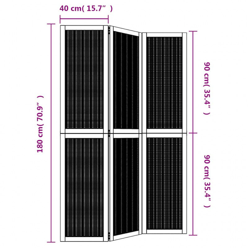 Parawan pokojowy, 3-panelowy, lite drewno paulowni
