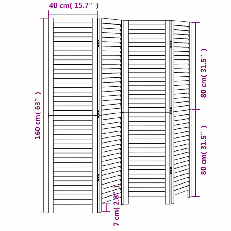 Parawan pokojowy, 4-panelowy, biały, lite drewno paulowni