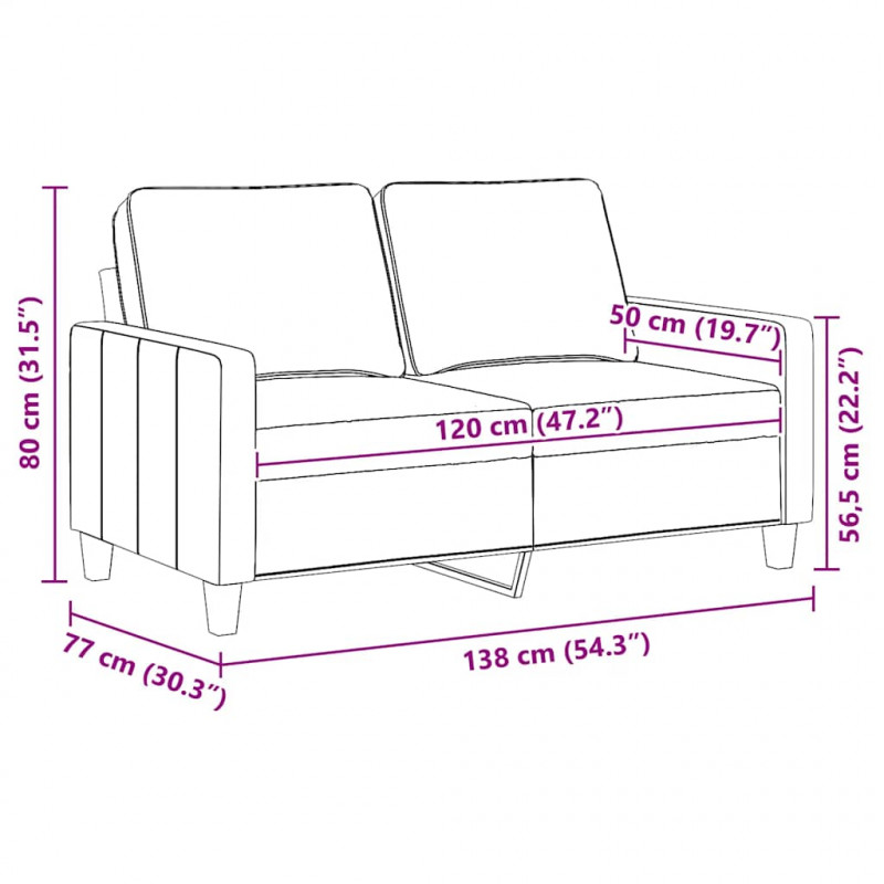 Sofa 2-osobowa, jasnoszara, 120 cm, tapicerowana tkaniną