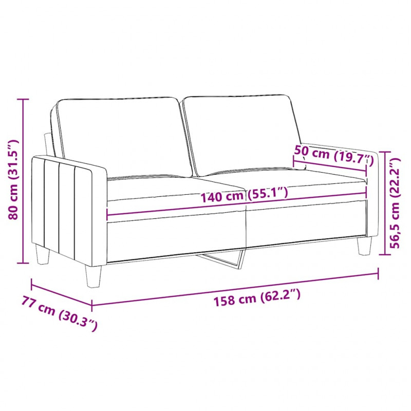 Sofa 2-osobowa, jasnoszara, 140 cm, tapicerowana tkaniną