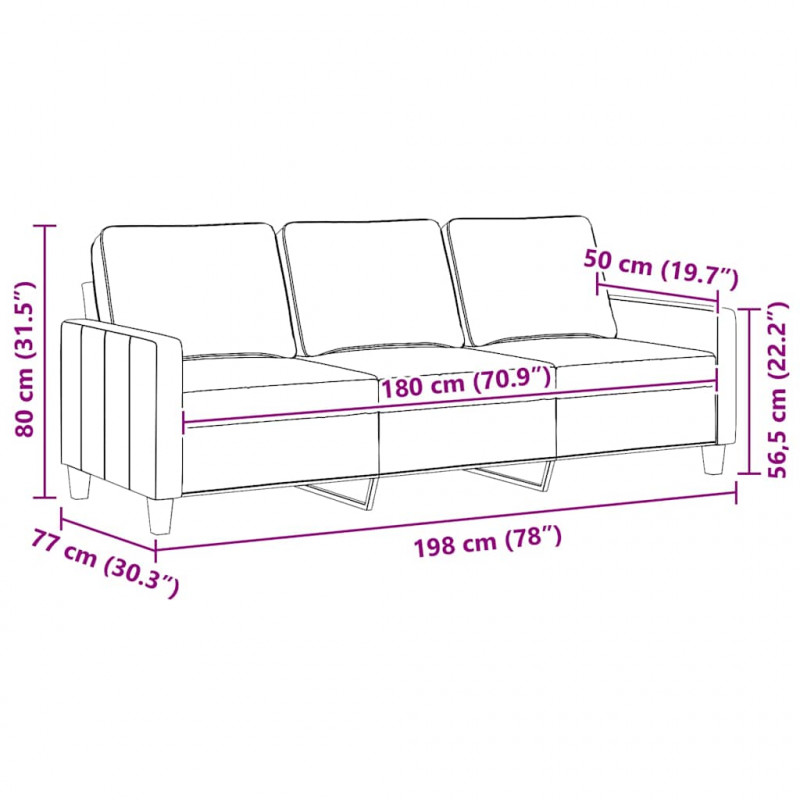 Sofa 3-osobowa, kolor taupe, 180 cm, tapicerowana tkaniną