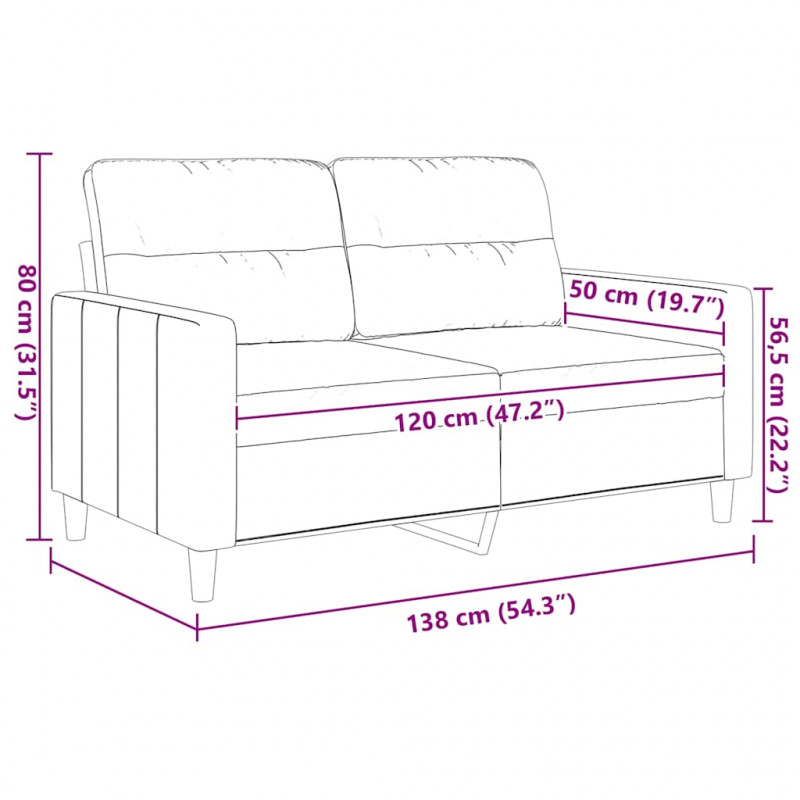 Sofa 2-osobowa, jasnoszara, 120 cm, tapicerowana tkaniną