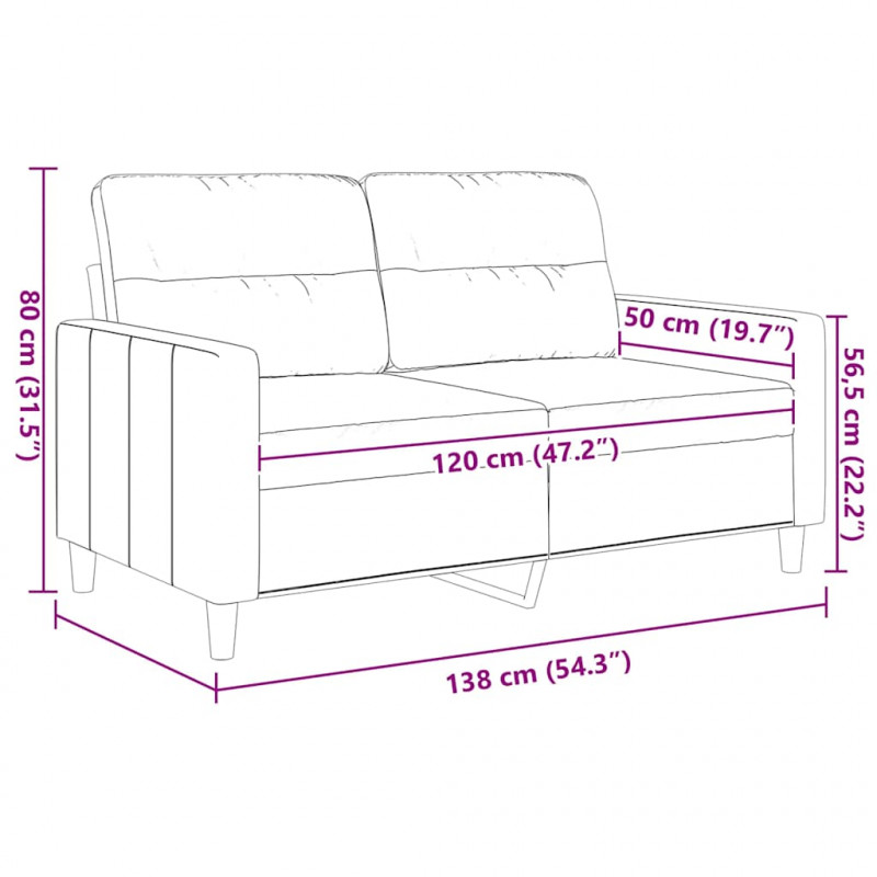 Sofa 2-osobowa, jasnożółta, 120 cm, tapicerowana tkaniną