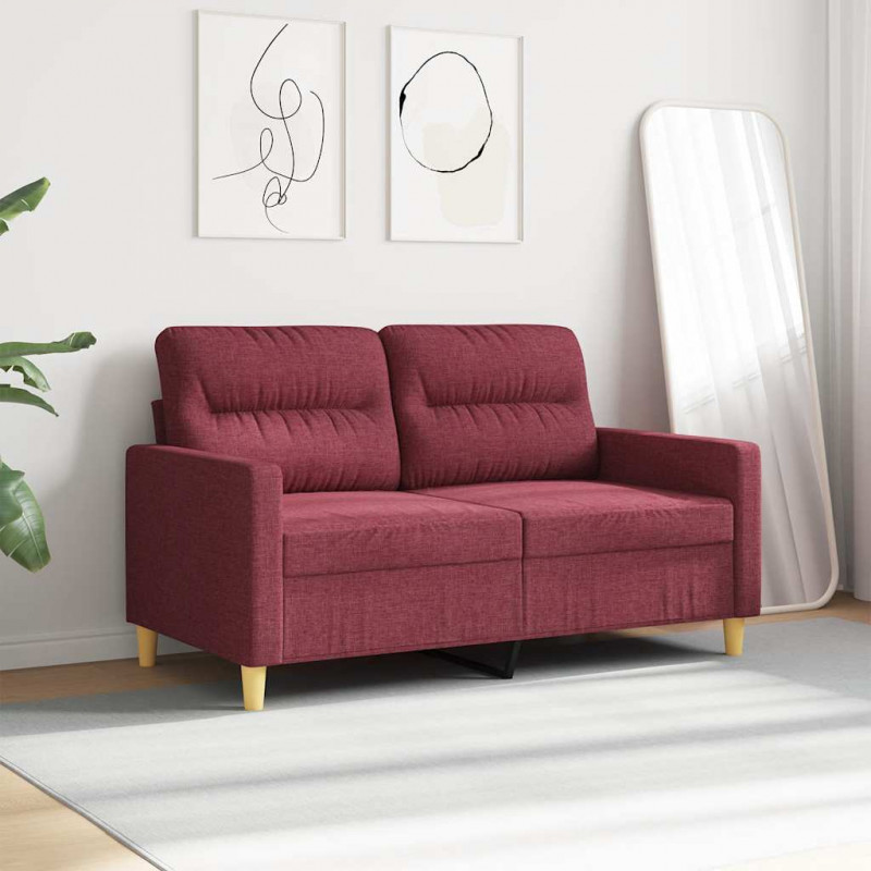 Sofa 2-osobowa, winna czerwień, 120 cm, tapicerowana tkaniną