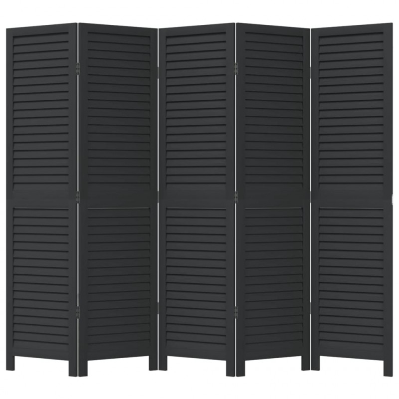 Parawan pokojowy, 5-panelowy, czarny, lite drewno paulowni