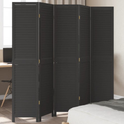 Parawan pokojowy, 5-panelowy, czarny, lite drewno paulowni