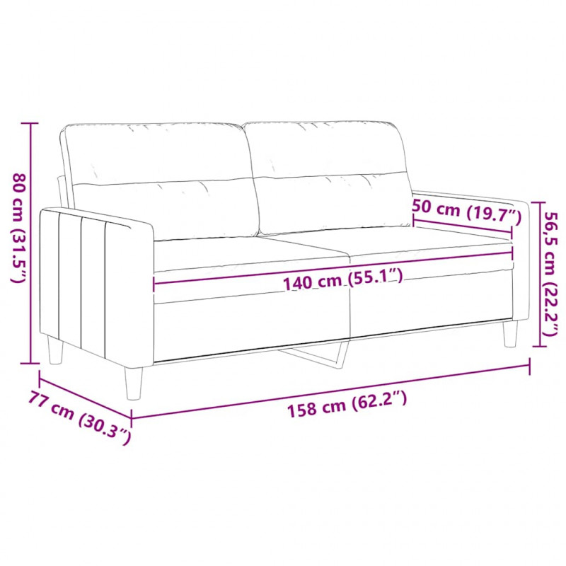 Sofa 2-osobowa, jasnoszara, 140 cm, tapicerowana tkaniną