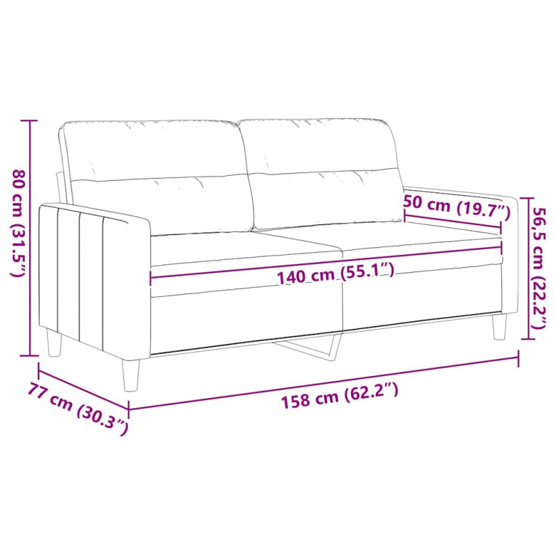 Sofa 2-osobowa, jasnożółta, 140 cm, tapicerowana tkaniną
