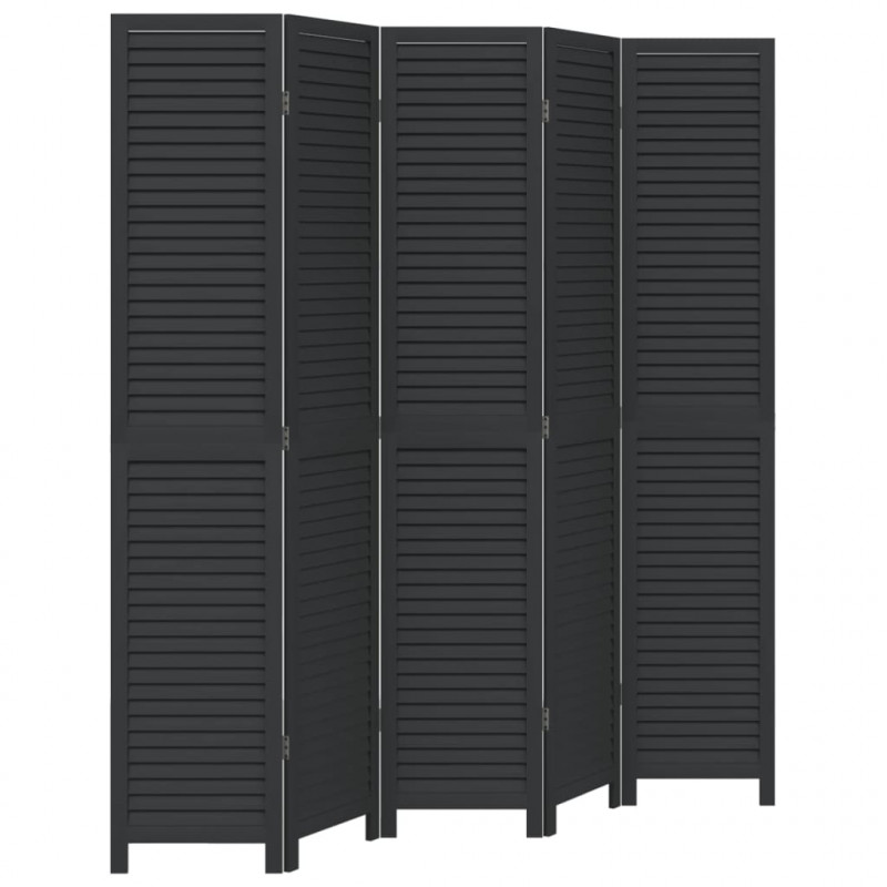 Parawan pokojowy, 5-panelowy, czarny, lite drewno paulowni