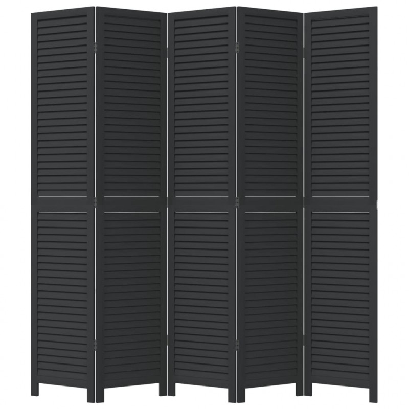 Parawan pokojowy, 5-panelowy, czarny, lite drewno paulowni