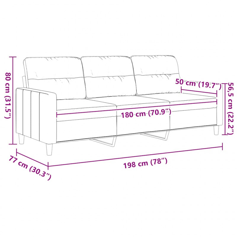 Sofa 3-osobowa, ciemnoszara, 180 cm, tapicerowana tkaniną