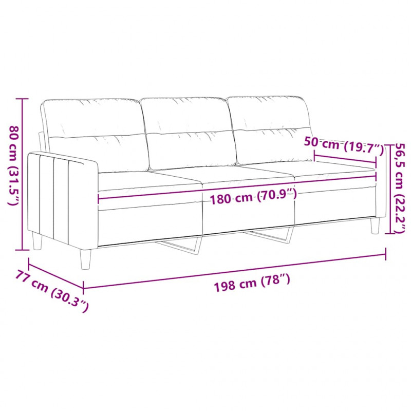 3-osobowa sofa, kremowa, 180 cm, tapicerowana tkaniną