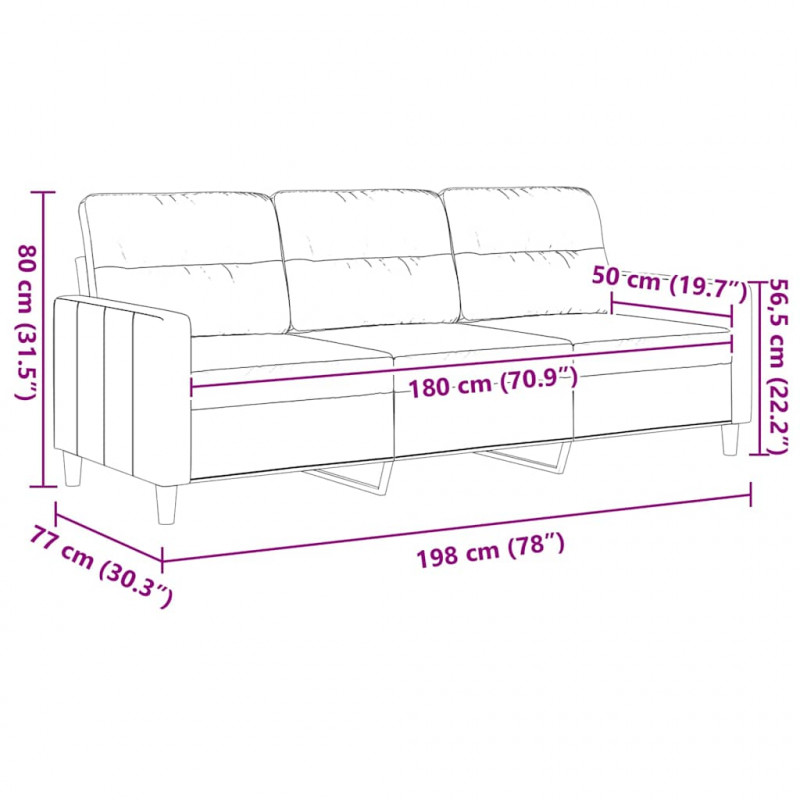 Sofa 3-osobowa, kolor taupe, 180 cm, tapicerowana tkaniną