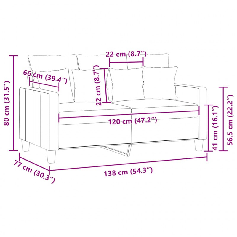 Sofa 2-osobowa, jasnożółta, 120 cm, tapicerowana tkaniną